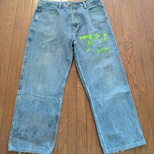 Y2K Baggy Ecko 'Natural High' Embroidered Jeans - Size 37x31